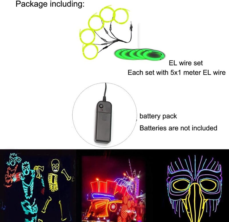 TiTiToo Neon Light 5-in-1 Meter Wire,Portable Battery Pack with Decorative Wire, Suitable for Birthday Parties, Thanksgiving, and Other Occasions (Lime Green) - Image 3